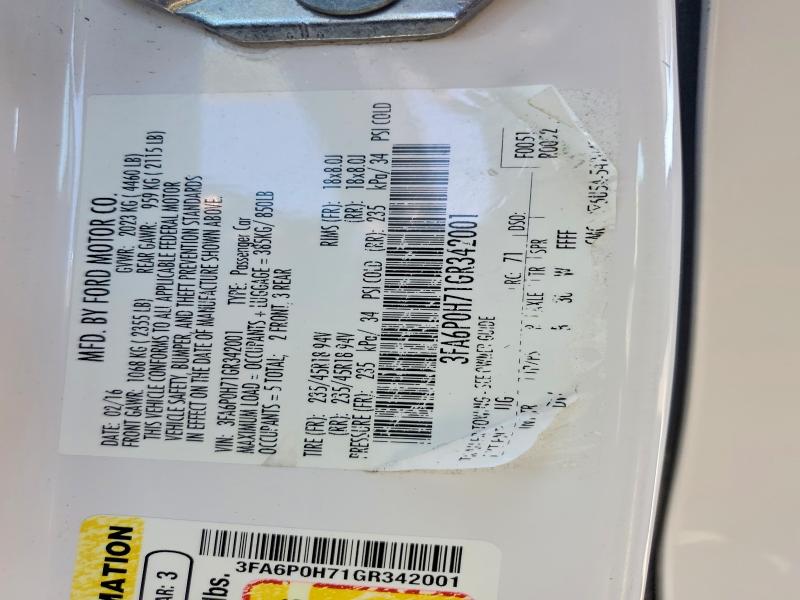 2016 Ford Fusion მანქანა იყიდება აუქციონზე, vin: 3FA6P0H71GR342001, აუქციონის ნომერი: 68695066