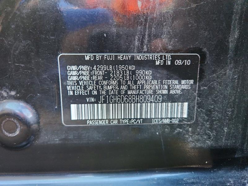 Aukcja sprzedaży 2011 Subaru Impreza, vin: JF1GH6D68BH809409, numer aukcji: 68774176