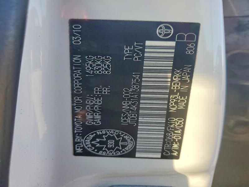 69845586 :رقم المزاد ، JTDBT4K31A1387541 vin ، 2010 Toyota Yaris مزاد بيع