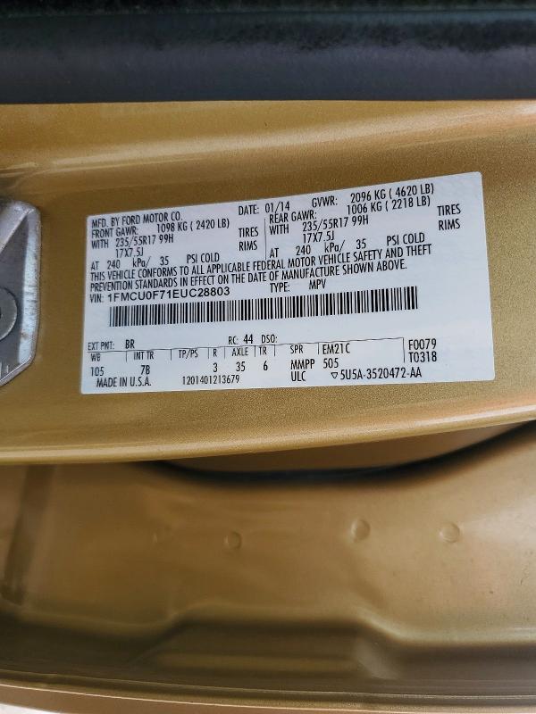 67486556 :رقم المزاد ، 1FMCU0F71EUC28803 vin ، 2014 Ford Escape مزاد بيع