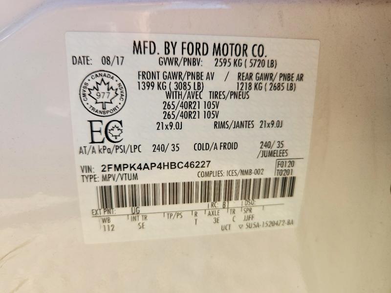 Aukcja sprzedaży 2017 Ford Edge, vin: 2FMPK4AP4HBC46227, numer aukcji: 67494496