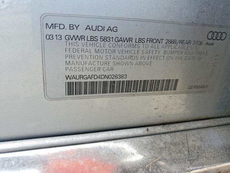 67266846 :رقم المزاد ، WAURGAFD4DN026383 vin ، 2013 Audi A8 مزاد بيع
