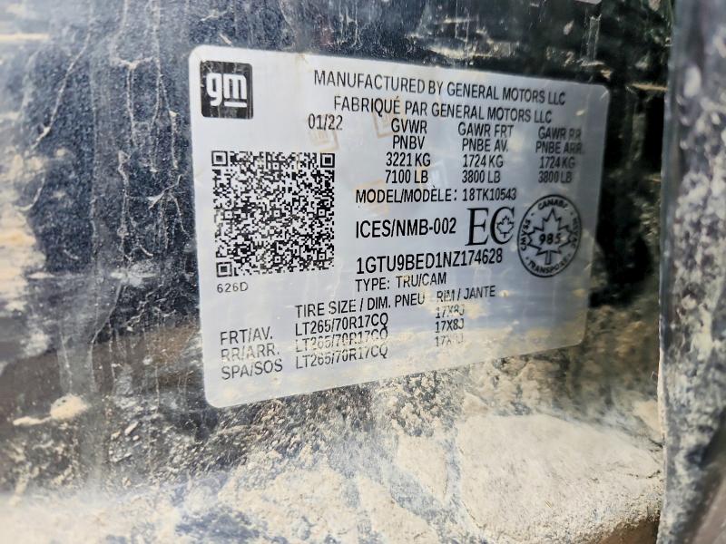 Продаж на аукціоні авто 2022 Gmc Sierra Limited, vin: 1GTU9BED1NZ174628, номер лоту: 69109016