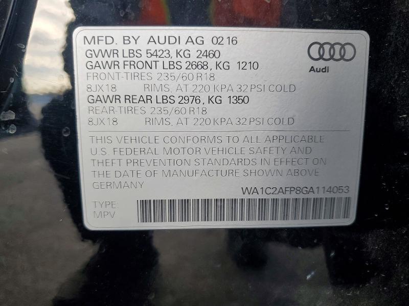 Aukcja sprzedaży 2016 Audi Q5, vin: WA1C2AFP8GA114053        , numer aukcji: 69084656