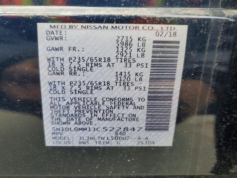 Aukcja sprzedaży 2018 Infiniti Qx60, vin: 5N1DL0MM1JC522847, numer aukcji: 68248426