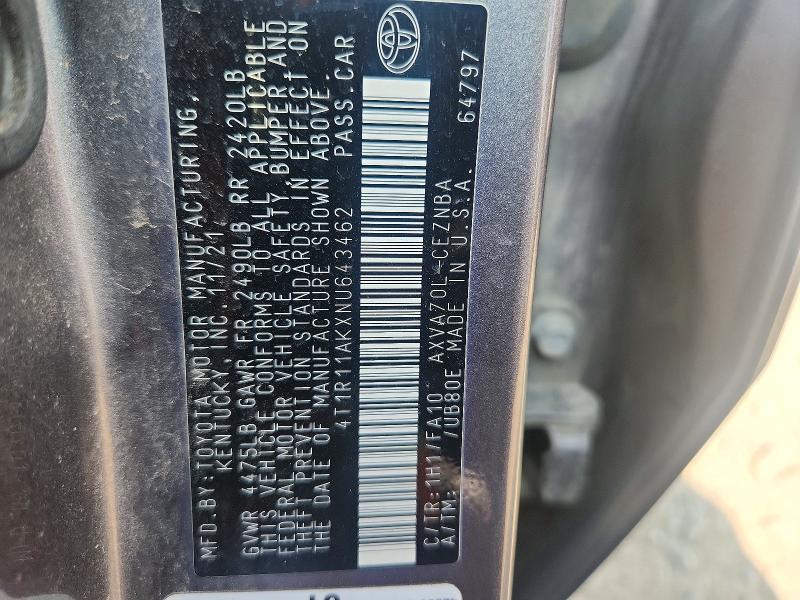 Продажа на аукционе авто 2022 Toyota Camry, vin: 4T1R11AKXNU643462, номер лота: 67008186