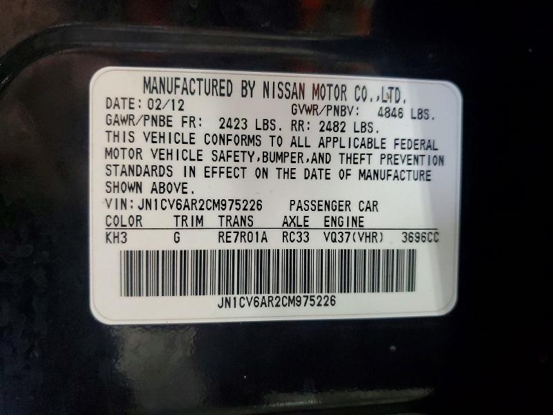 68549076 :رقم المزاد ، JN1CV6AR2CM975226 vin ، 2012 Infiniti G37 Sedan مزاد بيع