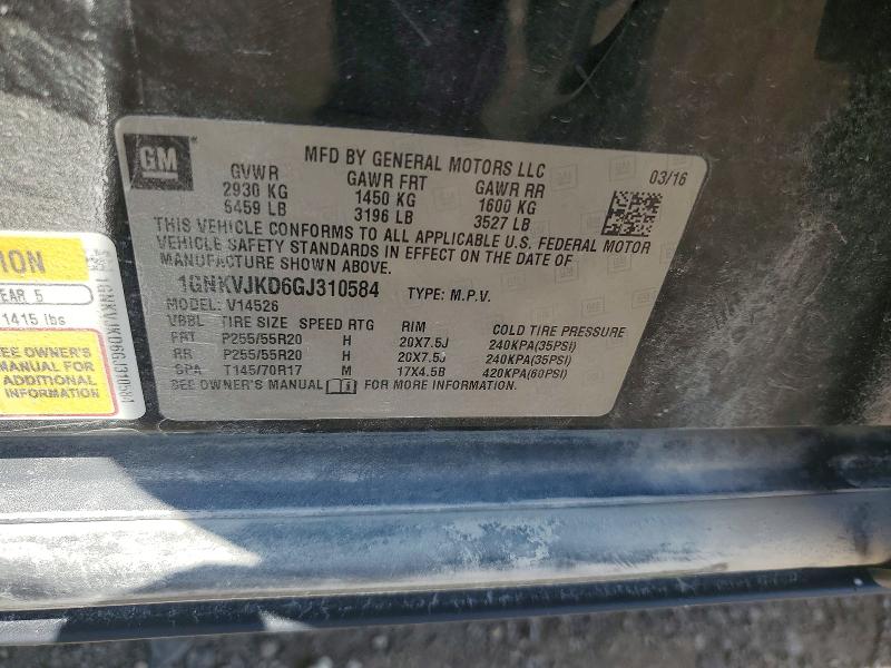 Aukcja sprzedaży 2016 Chevrolet Traverse, vin: 1GNKVJKD6GJ310584, numer aukcji: 66750036