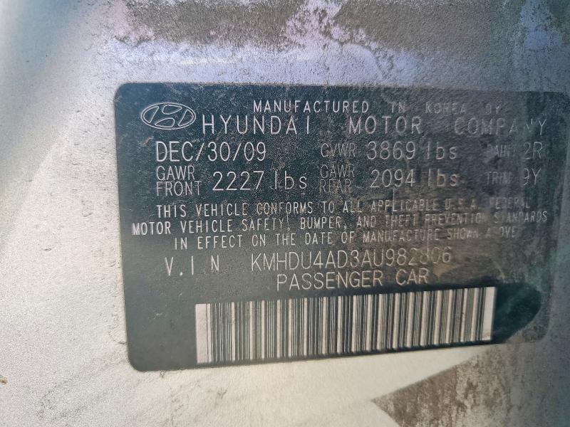2010 Hyundai Elantra მანქანა იყიდება აუქციონზე, vin: KMHDU4AD3AU982806, აუქციონის ნომერი: 68061116