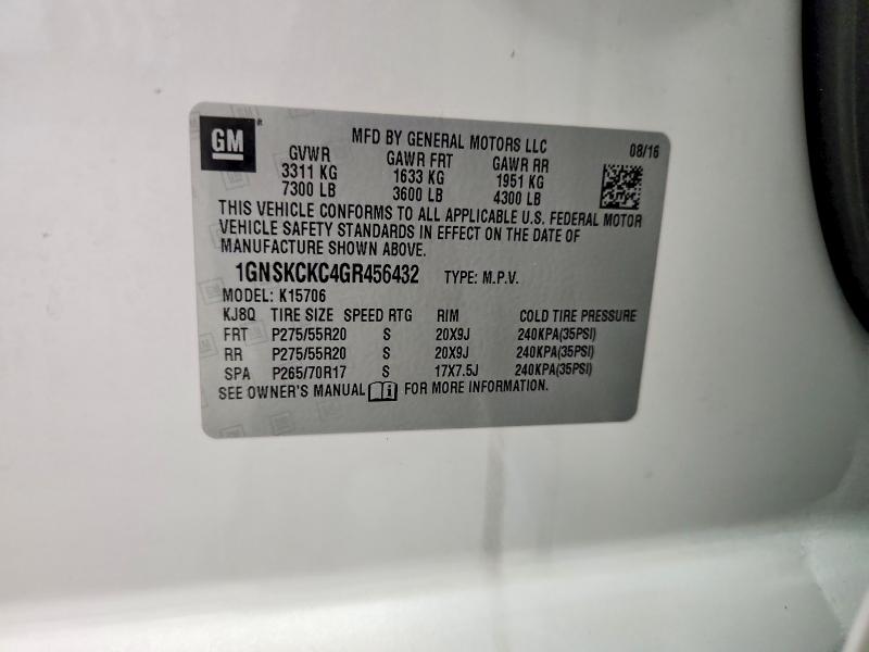 68084066 :رقم المزاد ، 1GNSKCKC4GR456432 vin ، 2016 Chevrolet Tahoe مزاد بيع