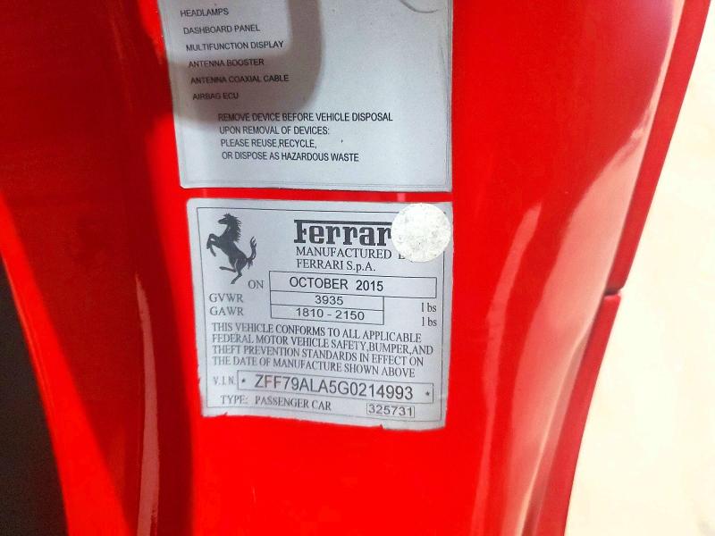 Продажа на аукционе авто 2016 Ferrari 488 Gtb, vin: ZFF79ALA5G0214993, номер лота: 60871486