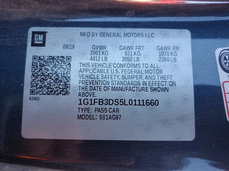 67560006 :رقم المزاد ، 1G1FB3DS5L0111660 vin ، 2020 Chevrolet Camaro مزاد بيع