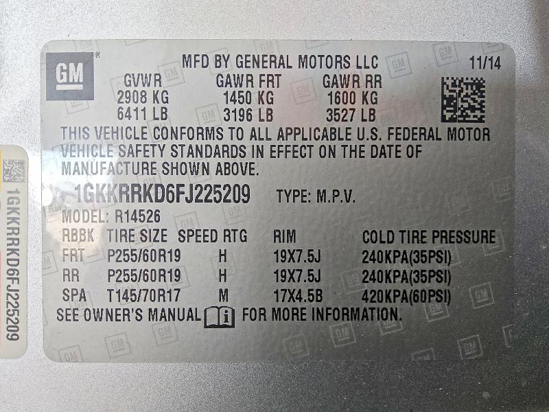 Продаж на аукціоні авто 2015 Gmc Acadia, vin: 1GKKRRKD6FJ225209, номер лоту: 62075776