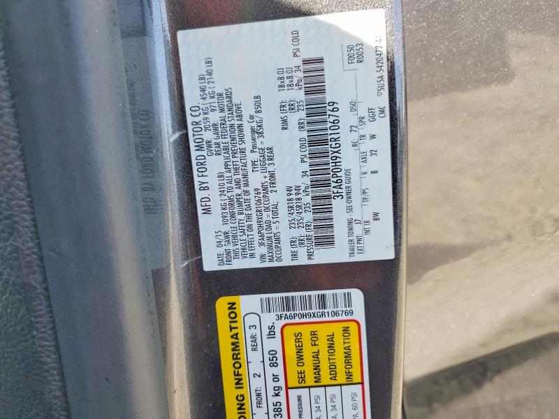 Aukcja sprzedaży 2016 Ford Fusion, vin: 3FA6P0H9XGR106769, numer aukcji: 69023596