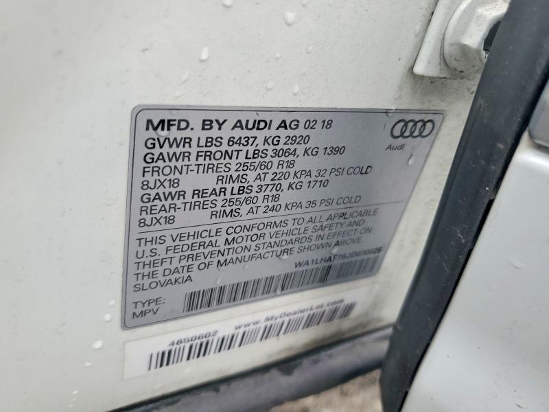 Продажа на аукционе авто 2018 Audi Q7, vin: WA1LHAF76JD030625, номер лота: 69216726