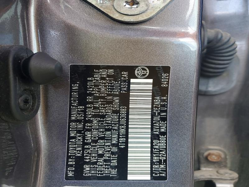 Продажа на аукционе авто 2018 Toyota Camry, vin: 4T1B11HK8JU636883, номер лота: 70454766