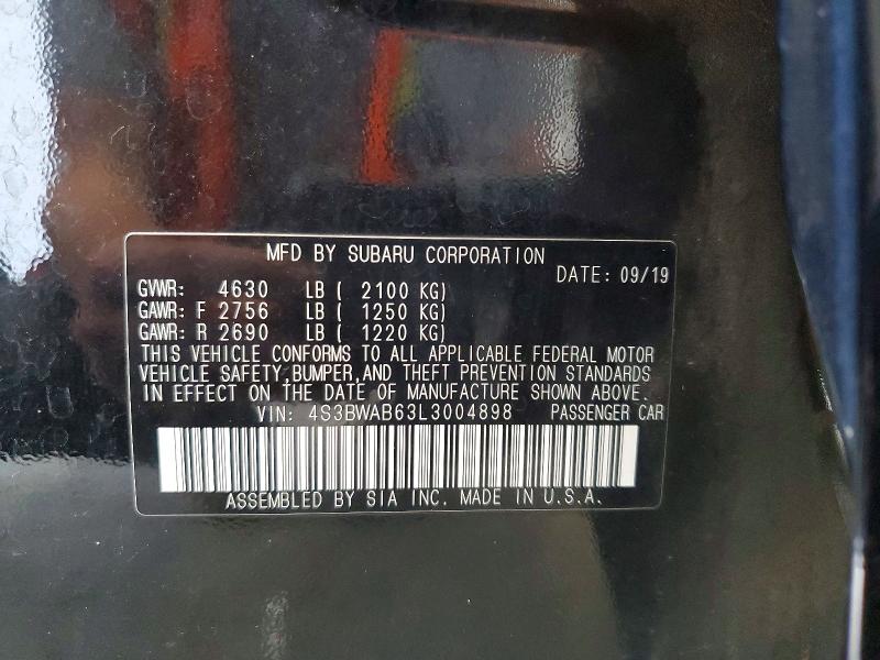 Продаж на аукціоні авто 2020 Subaru Legacy, vin: 4S3BWAB63L3004898, номер лоту: 67446126