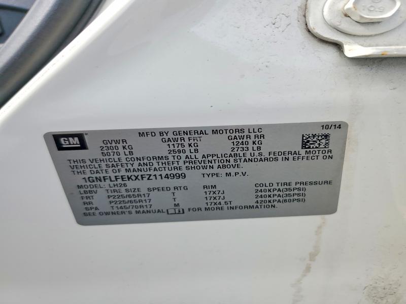 2015 Chevrolet Equinox მანქანა იყიდება აუქციონზე, vin: 1GNFLFEKXFZ114999, აუქციონის ნომერი: 68378986