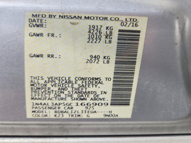 2016 Nissan Altima მანქანა იყიდება აუქციონზე, vin: 1N4AL3AP5GC166909, აუქციონის ნომერი: 68859336