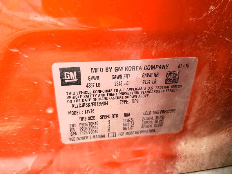 69446016 :رقم المزاد ، KL7CJRSB7FB135984 vin ، 2015 Chevrolet Trax مزاد بيع