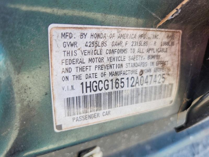 2002 Honda Accord მანქანა იყიდება აუქციონზე, vin: 1HGCG16512A047425, აუქციონის ნომერი: 67349996