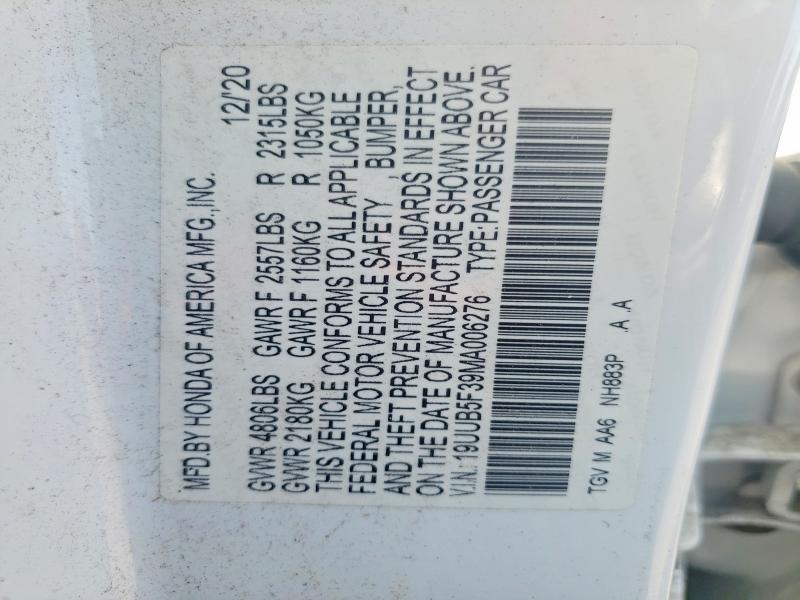 Aukcja sprzedaży 2021 Acura Tlx, vin: 19UUB5F39MA006276, numer aukcji: 68980056