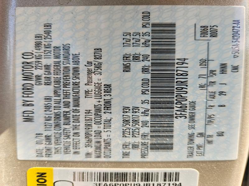 Продажа на аукционе авто 2018 Ford Fusion, vin: 3FA6P0PU9JR187194, номер лота: 69515936