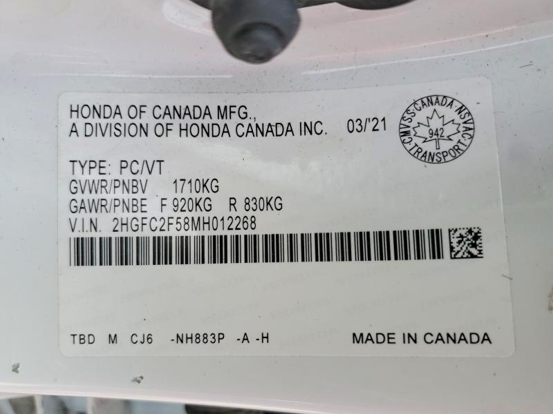 Aukcja sprzedaży 2021 Honda Civic, vin: 2HGFC2F58MH012268, numer aukcji: 69176436