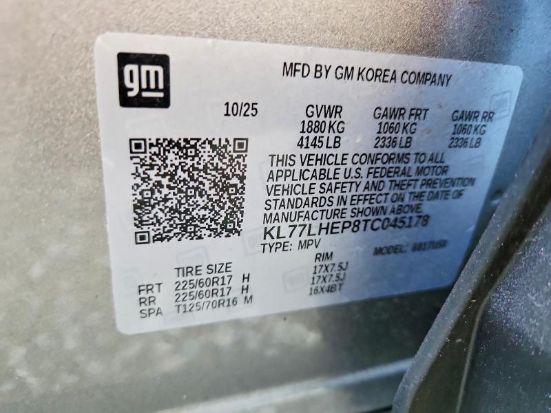 2026 Chevrolet Trax მანქანა იყიდება აუქციონზე, vin: KL77LHEP8TC045178, აუქციონის ნომერი: 69153046