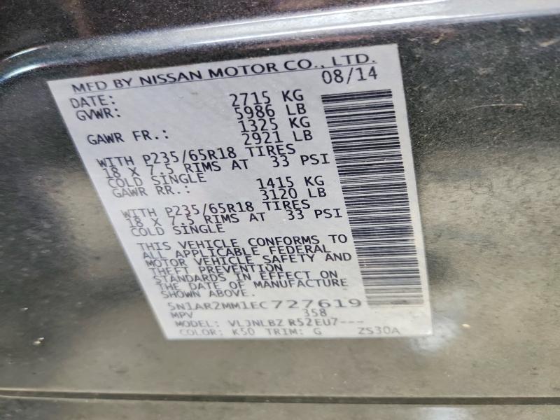 Aukcja sprzedaży 2014 Nissan Pathfinder, vin: 5N1AR2MM1EC727619, numer aukcji: 69386746