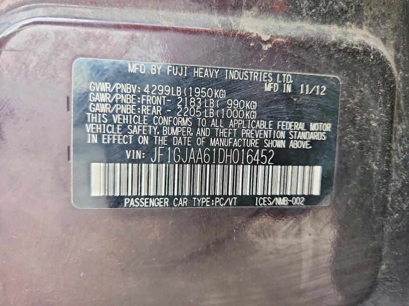 Aukcja sprzedaży 2013 Subaru Impreza, vin: JF1GJAA61DH016452, numer aukcji: 69826596