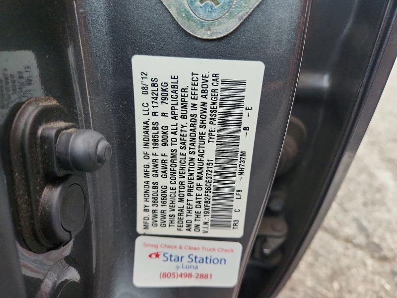 Aukcja sprzedaży 2012 Honda Civic, vin: 19XFB2F56CE372151, numer aukcji: 69818836