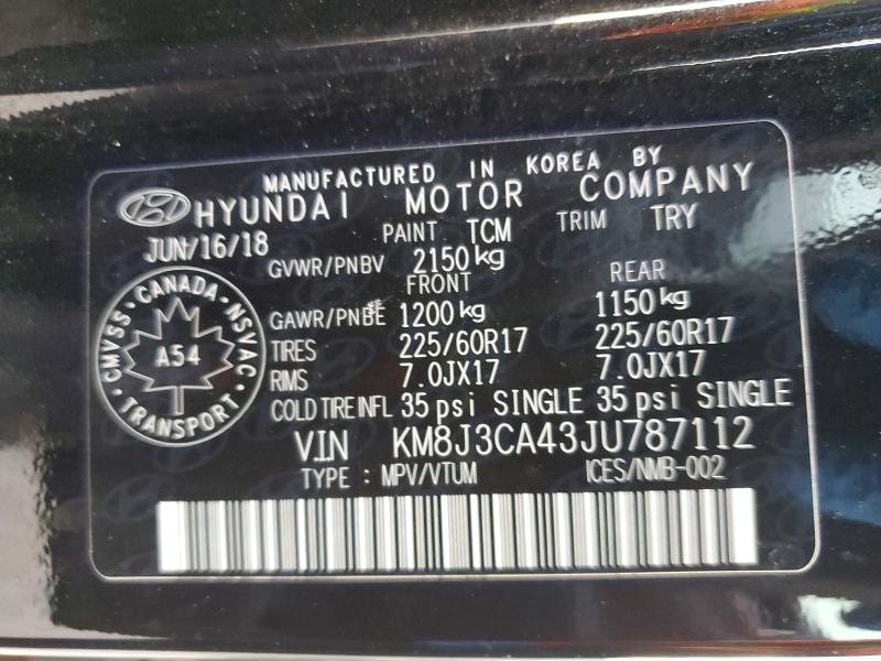 69067126 :رقم المزاد ، KM8J3CA43JU787112 vin ، 2018 Hyundai Tucson مزاد بيع