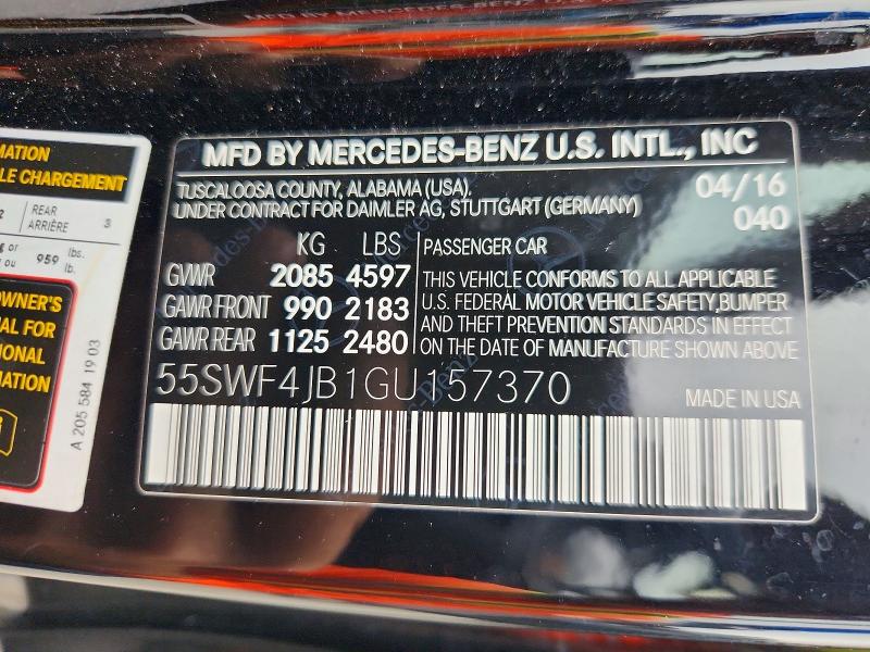 67797326 :رقم المزاد ، 55SWF4JB1GU157370 vin ، 2016 Mercedes-benz C مزاد بيع