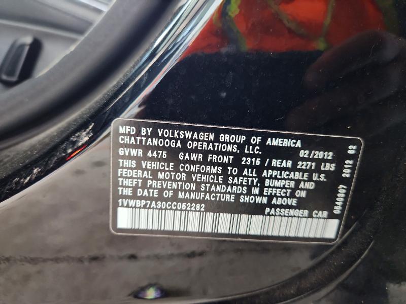 Продажа на аукционе авто 2012 Volkswagen Passat, vin: 1VWBP7A30CC052282, номер лота: 67299736