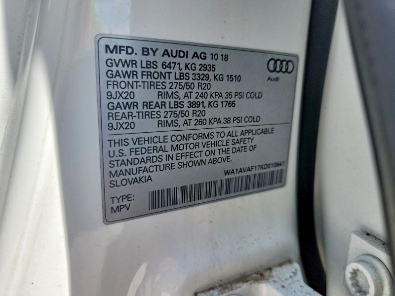 Продаж на аукціоні авто 2019 Audi Q8, vin: WA1AVAF17KD010641, номер лоту: 67785556