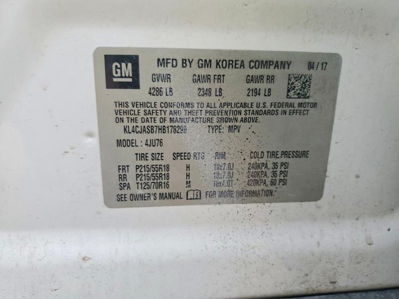 2017 Buick Encore მანქანა იყიდება აუქციონზე, vin: KL4CJASB7HB178299, აუქციონის ნომერი: 68150386