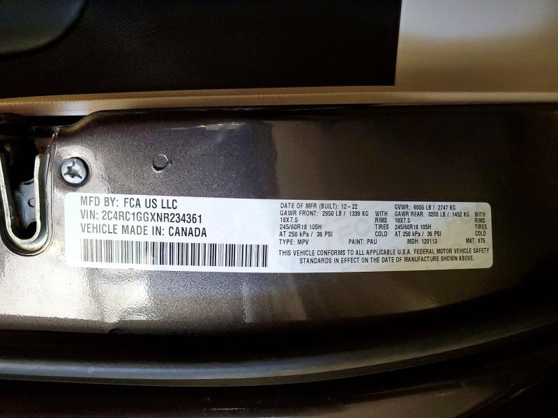 70153176 :رقم المزاد ، 2C4RC1GGXNR234361 vin ، 2022 Chrysler Pacifica مزاد بيع