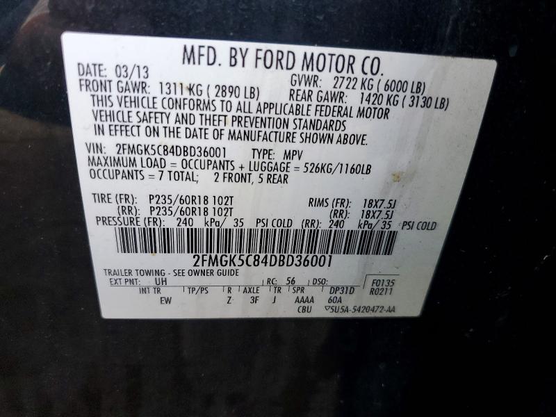 68178526 :رقم المزاد ، 2FMGK5C84DBD36001 vin ، 2013 Ford Flex مزاد بيع