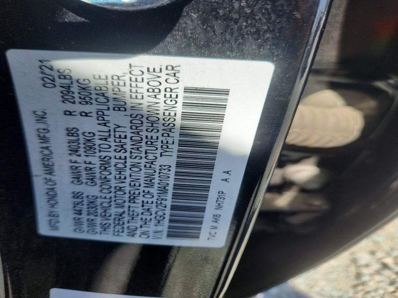 68684786 :رقم المزاد ، 1HGCV2F91MA010733 vin ، 2021 Honda Accord مزاد بيع