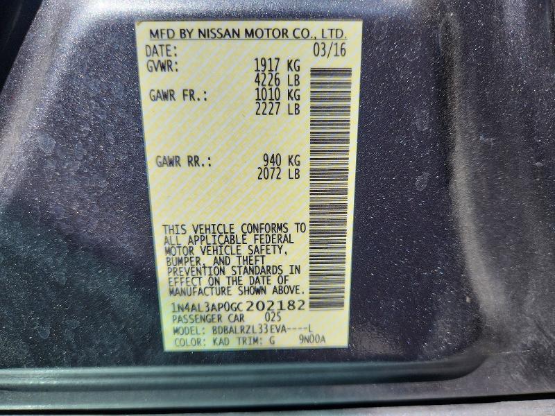 68649566 :رقم المزاد ، 1N4AL3AP0GC202182 vin ، 2016 Nissan Altima مزاد بيع