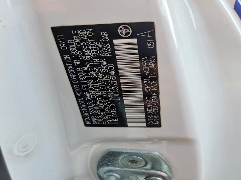 Aukcja sprzedaży 2012 Toyota Yaris, vin: JTDJTUD35CD504600, numer aukcji: 69154756