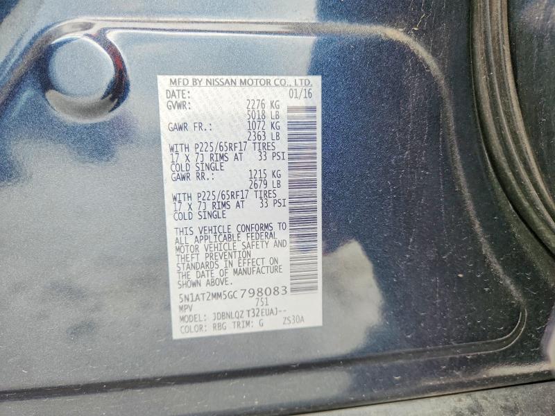 2016 Nissan Rogue მანქანა იყიდება აუქციონზე, vin: 5N1AT2MM5GC798083, აუქციონის ნომერი: 71228236
