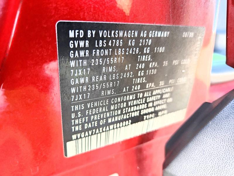 67877756 :رقم المزاد ، WVGAV7AX4AW508802 vin ، 2010 Volkswagen Tiguan مزاد بيع