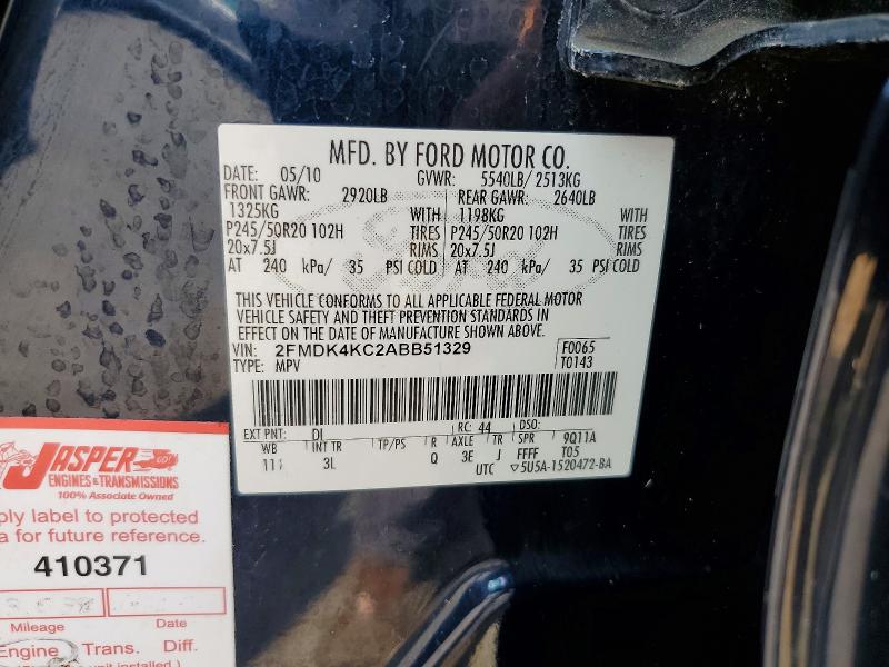 68119286 :رقم المزاد ، 2FMDK4KC2ABB51329 vin ، 2010 Ford Edge مزاد بيع