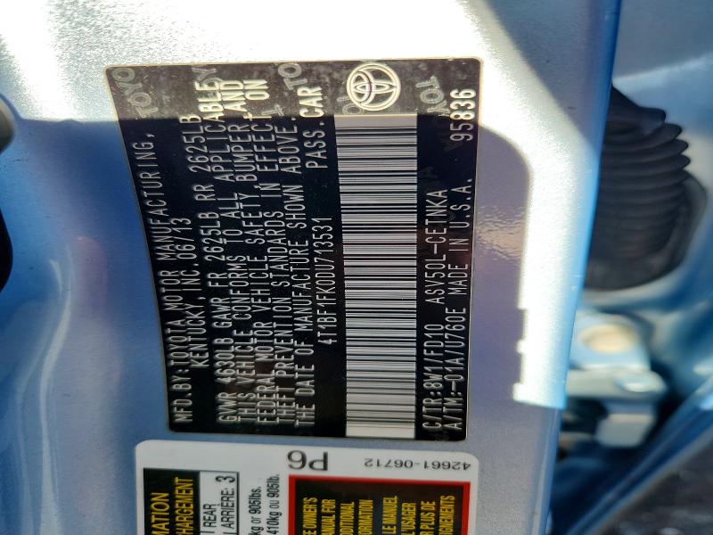 2013 Toyota Camry მანქანა იყიდება აუქციონზე, vin: 4T1BF1FK0DU713531, აუქციონის ნომერი: 68222306