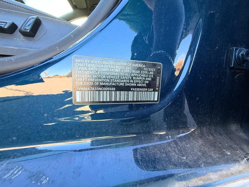 Продаж на аукціоні авто 2022 Volkswagen Passat, vin: 1VWMA7A33NC005566, номер лоту: 68102186
