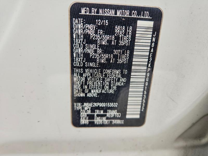 Aukcja sprzedaży 2016 Nissan Quest, vin: JN8AE2KP9G9153532, numer aukcji: 69368816