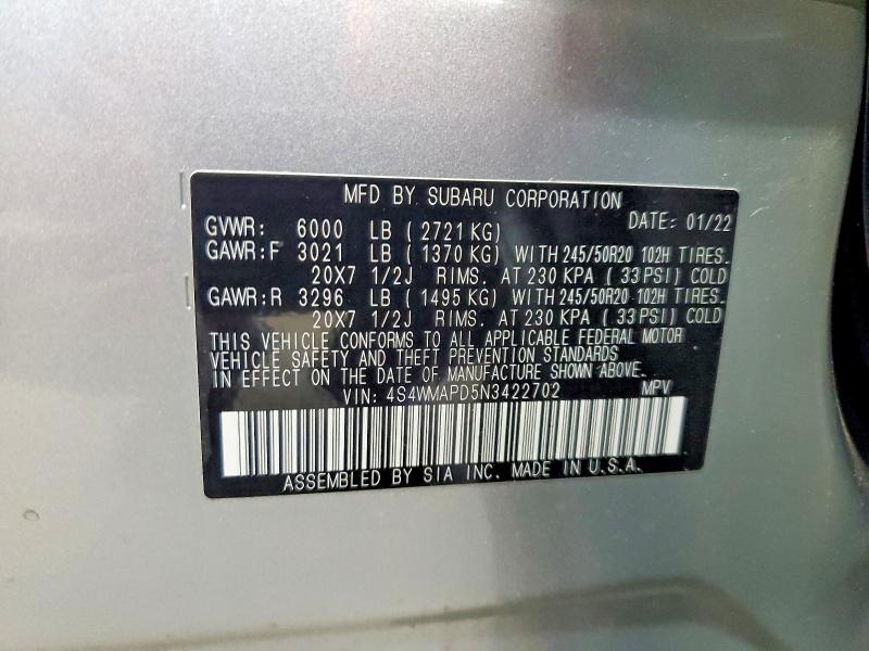 Aukcja sprzedaży 2022 Subaru Ascent, vin: 4S4WMAPD5N3422702, numer aukcji: 68233136