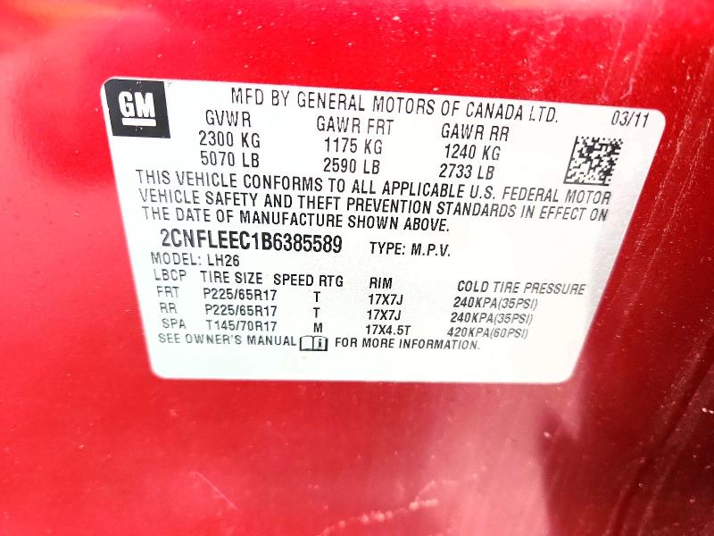 Продажа на аукционе авто 2011 Chevrolet Equinox, vin: 2CNFLEEC1B6385589, номер лота: 69968276